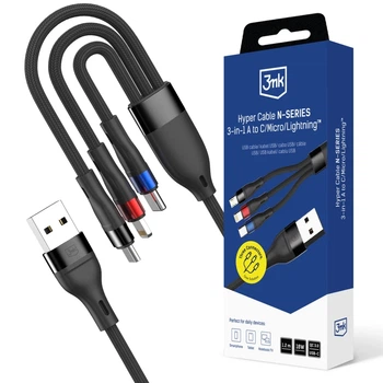 Кабель 3mk Hyper Cable N-SERIES 3 in 1 USB-A / Lightning / Micro 1.2m Black (5903108681995)