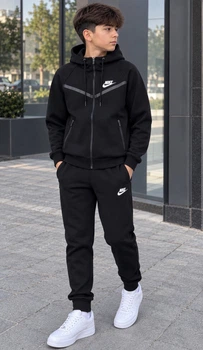 Теплий дитячий спортивний костюм Tech Fleece тринитка на флісі 42 158 см Чорний