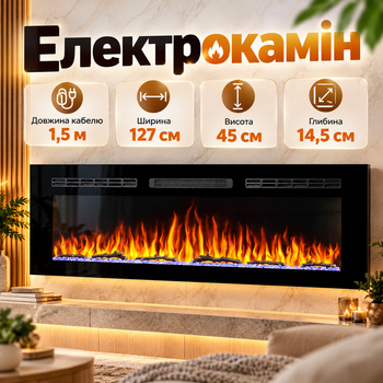 Электрокамин ArtiFlame 1800 Вт до 30 м² 3D пламя настенный встраиваемый Обогреватель с пультом цифровым термостатом таймером звуком горения для дома