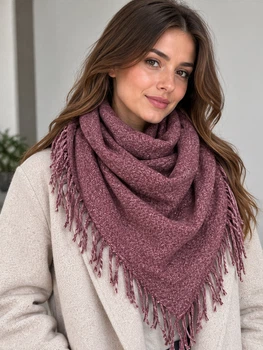 Жіноча хустка бактус тепла Cashmere темна пудра