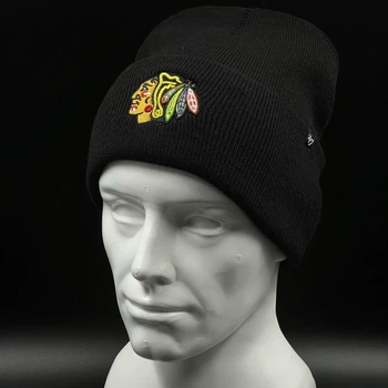 Зимняя черная шапка 47 Brand Chicago Blackhawks H-HYMKR04ACE-BKA