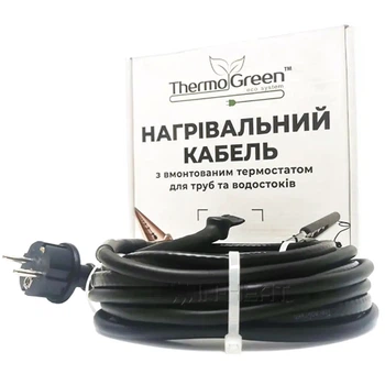 Двожильний кабель ThermoGreen TGRD 20 м 30 Вт з термостатом та вилкою для обігріву труб
