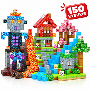Магнитный конструктор Minecraft Сакура, водопад и лавовый биом 150 деталей для детей от 3 лет