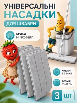 Насадка на швабру моп на липучке из микрофибры Hausland набор запасных насадок 3 шт 32х11 см сменная губка для швабры с отжимом серый (03180031)