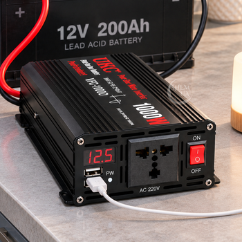 Перетворювач напруги UKC 1000W інвертор від АКБ 12В на 220В для резервного живлення техніки, чиста синусоїда, цифровий дисплей та 2 USB, реальна потужність номінальна 600Вт, пікова 1200Вт, RB-299