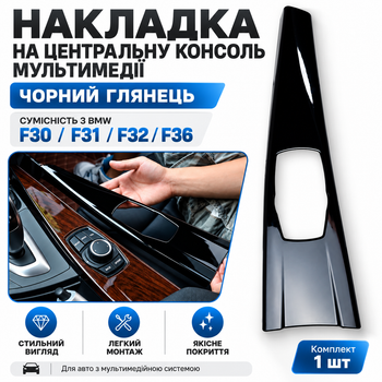 Накладка на центральную консоль мультимедиа (черный глянец) BMW F30 F31 F32 F36