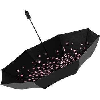 Зонт от солнца C'mon Sun Protection Umbrella, трехсекционный зонт для солнечных и дождливых дней, защита от УФ-излучения UPF50+, небольшой трехсекционный зонт с изображением цветущей сакуры.