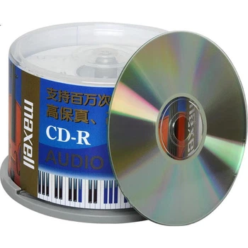 Диски Maxell CD-R, записываемые диски, чистые компакт-диски, профессиональные музыкальные диски, скорость 40-48x, емкость 700 МБ, заводская упаковка, 50 штук в коробке.