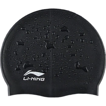 Водонепроницаемая силиконовая плавательная шапочка Li-Ning для длинных волос, унисекс, LSJK808, черная.