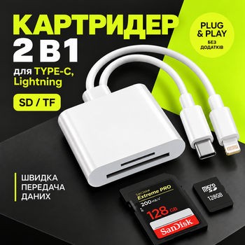 Перехідник для Iphone Lightning на USB-C SD/TF Card Reader адаптер для USB-C на картридер SD Card Kayfovo YO 22