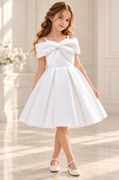Праздничное платье для девочки Adriana белое с большим бантом, р. 150 см