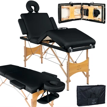 Массажный стол BodyFit 4-х секционный 60см деревянный, сложный, с аксессуарами, кушетка - Польша Черный
