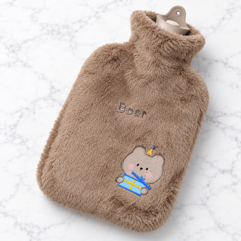 Грелка водяная резиновая 1,8 л в плюшевом чехле «Bear» 36х18 см для согревания и холодных компрессов коричневая