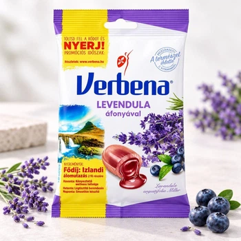 Цукерки Льодяники Verbena Levendula Áfonyával Вербена лаванда та чорниця з вітаміном C і трав’яними екстрактами Пакет 60г