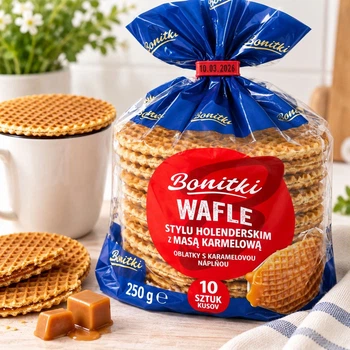 Вафлі голландські рифлені Bonitki Wafle Stylu Holenderskim masa karmelowa Боніткі з карамельною начинкою 10шт Пакет 250г