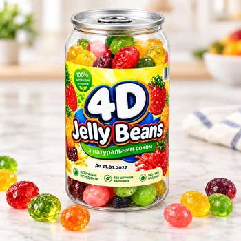 Желейні цукерки Jelly Candies 4D Peelable Shaped Fruit Flavors фруктове асорті 4D Фрукти мякі желейки Банка 250г