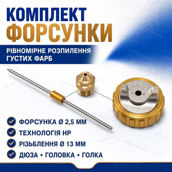 Сменная форсунка HP 2,5 мм для пневматического краскопульта дюза воздушная головка игла резьба 13 мм