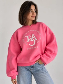 Світшот жіночий OLIVIA 2479 oversize утеплений на флісі з вишивкою one size рожевий