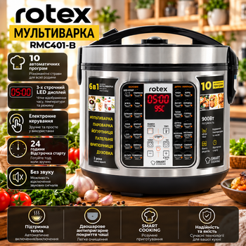 Мультиварка Rotex RMC401-B 5 л 900 Вт, 29 программ, LED-дисплей, Smart Cooking