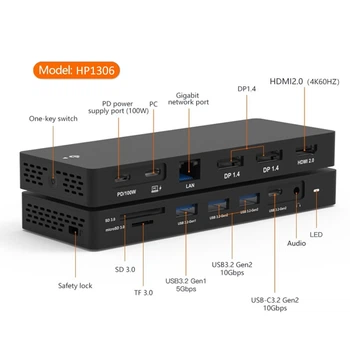 Док станция Blueendless HP1306 13 в 1 USB Type-C концентратор для ноутбука компьютера планшета 13 портов