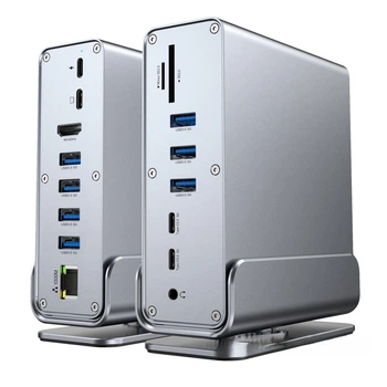 Хаб Док станция Deepfox-2606 15 в 1 с поворотной подставкой USB Type-C концентратор для ноутбука компьютера 15 портов