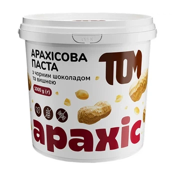 Арахісова паста TOM з чорним шоколадом і вишнею без цукру 1 кг