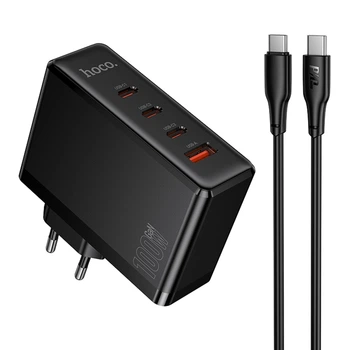 Мережевий Зарядний Пристрій Hoco N85 3USB-C/1USB PD100W GAN+Type-C to Type-C 2m Чорний