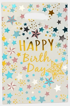 Набор праздничных подарочных пакетов «Happy Birthday» полиэтилен-фольга 10 шт 16х24 см Белый (S-2011-4)