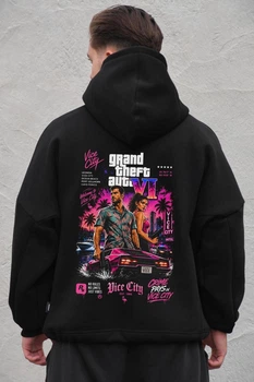 Мужское Оверсайз Худи на флисе с капюшоном и принтом GTA черное Without Onesize (406026)