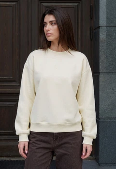 Свитшот женский стаф молочный однотонный с логотипом оверсайз на флисе Staff lay milk logo oversize fleece S (405478)