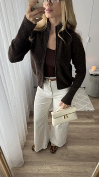 Кофта женская однотонная коричневая зип классическая Oversize (405282)