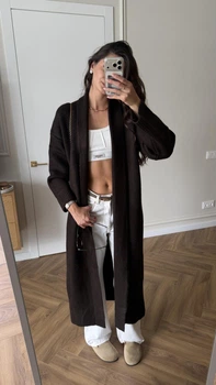 Кардиган женский из хлопка коричневый однотонный длинный Oversize (406079)