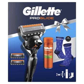 Подарунковий набір: Станок Gillette Fusion5 Proglide Flexball з 2 картриджами, Гель для гоління Gillette Fusion 200 мл, Шкарпетки