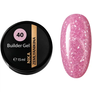 NIKA ZEMLYANIKINA Builder Gel №40 Камуфлюючий гель рожевий з делікатними сяючими частинками, 15 мл