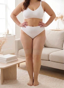 Панчохи із мереживною резинкою 20Ден капронові Plus Size бежеві 1/2/3/4/5