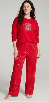 Пижама (лонгслив + штаны) женская хлопковая Victoria's Secret 26926840 M Красная (3226437712100_1159827066)