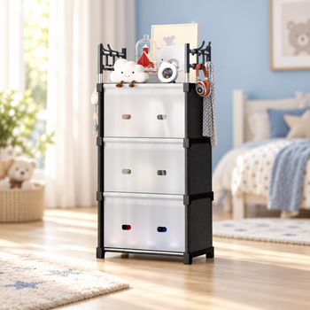 Комод дитячий пластиковий WFB04D, 42x29x110 см, 3 ящики, відкрита полиця