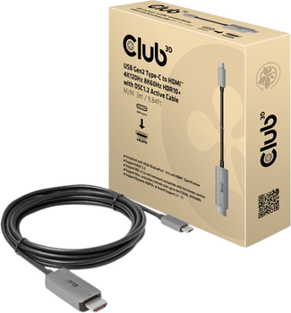 Adapter Club3D USB Type C - HDMI Type A 3 m Black (8719214472351)