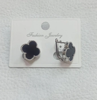 Сережки Fashion Jewelry ювелірний сплав конюшина Van Cleef сріблясто-чорні