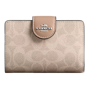 Кошелёк женский Coach Medium Corner Zip Wallet In Signature Canvas Sv/Sand/Taupe