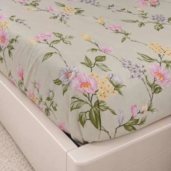 Простынь на резинке Бязь Floral Watercolor Бежевый 80*190 высота 25 см