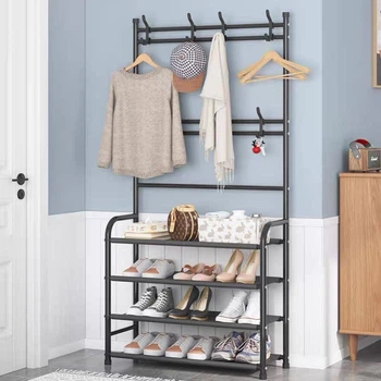 Стійка-вішалка Clothes Rack чорна метал, 4 полиці, довжина 60 см, ширина 26 см, висота 155 см