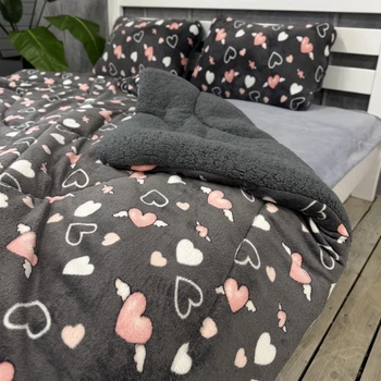 Одеяло холлофайбер Cappone из микрофибры На крыльях любви 160х200 см и 2 подушки 40х60 см , серое