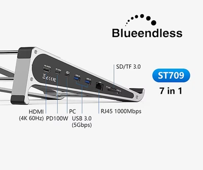 Док станция подставка Blueendless ST709 7 в 1 USB Type-C концентратор для ноутбука планшета ПРРО 7 портов