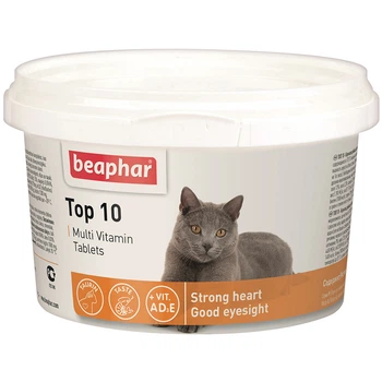 Мультивітамінна кормова добавка для котів Beaphar Top 10 Cat з таурином і біотином для шкіри, шерсті та загального тонусу 180 таблеток (BAR13213)