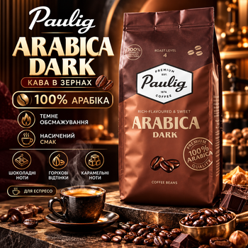 Кофе в зернах Paulig Arabica Dark 1010 г 100% арабика темной обжарки зерновой для кофемашины эспрессо турки френч-пресса с шоколадными ореховыми карамельными нотами