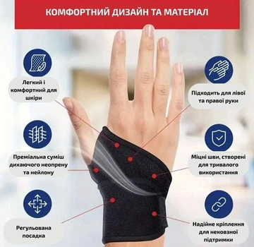 - Бандаж-фіксатор для зап'ястя – регульований, для спорту та реабілітації