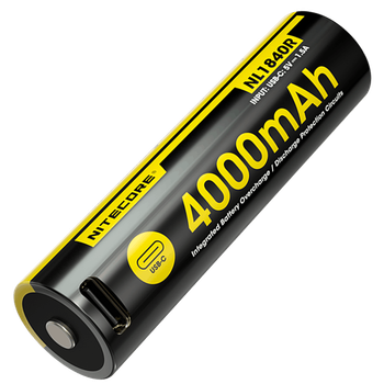 Акумулятор літієвий Li-Ion 18650 Nitecore NL1840R 3.6V (4000mAh, USB-C), захищений