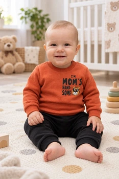 Світшот помаранчевий флісовий з принтом тигра та написом "I'm Mom's Handsome" Kiddo Помаранчевий розмір 80 (KIDDO-909F62947523423A8178FDB8A762A997)