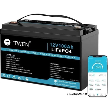 Аккумулятор LiFePO4 TTWEN 12.8V 100Ah 1280Wh LFP12-100, 5-летний срок службы с BMS и Bluetooth